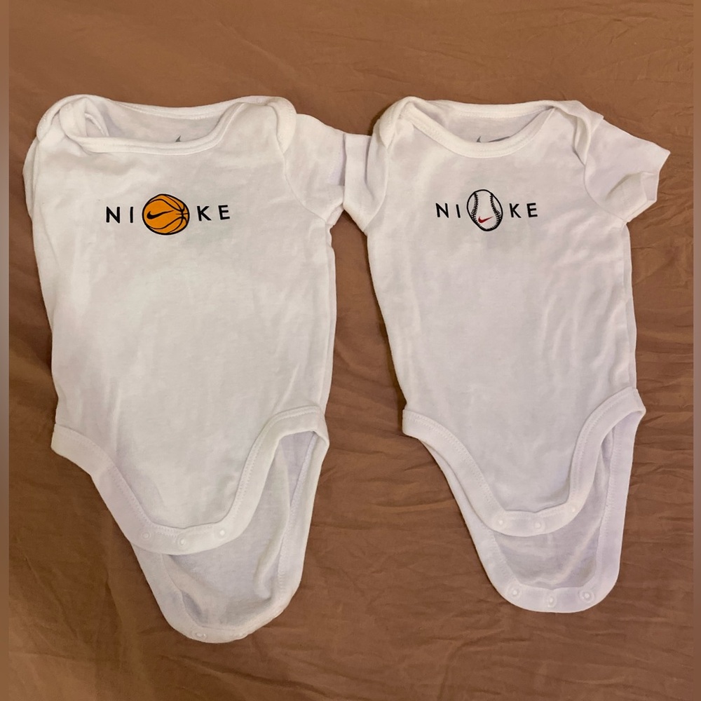 2 Nike Sports onesies, baseball & basketball. Size 3M.